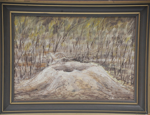 Lot 88 - Alan Sartori (1936 - ) Small framed Oil Painting - Mallee Fowl & Ne