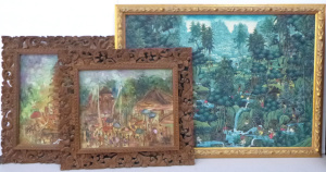 Lot 105 - 3 x Framed Balinese Oil Paintings - Pair Busy Carnival & Temple sc