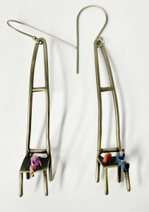 Lot 125 - Hand-made surrealist earrings by Alexis Papahatzis depicting miniature