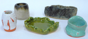 Lot 151 - Minka Veal 5 x pieces Hand Built Studio Pottery - small Vases, Trough,