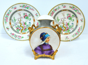 Lot 152 - 3 pieces of Victorian hand coloured porcelain inc 2 x Wedgwood & C