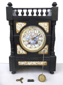 Lot 157 - Late Victorian ebonised mantle clock with Decorative porcelain face an