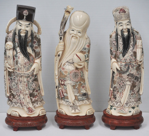 Lot 174 - Set of three Vintage Heavily Carved & Decorated Non Composite Fu L