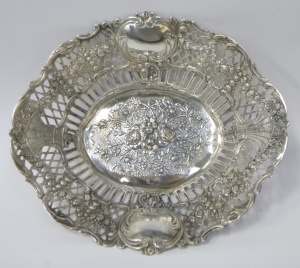 Lot 197 - Hallmarked mid 1800s Austrian silver pierced bowl - rose decoration wi