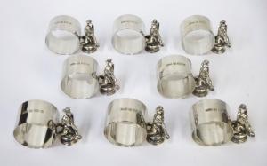 Lot 204 - Set 8 Sterling Silver figural napkin Rings - Bham 1998 - TW 480 grms