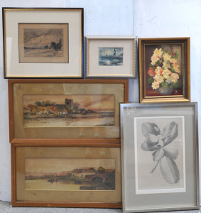 Lot 22 - Group of framed pictures inc oil on board still life by Ena Harrison (1