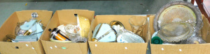 Lot 29 - Large mixed lot of 4 boxes of vintage and modern items inc kitchenware,