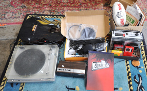 Lot 44 - Group Lot of Mixed Items incl Record Player, Signed 3AW Football, Paine