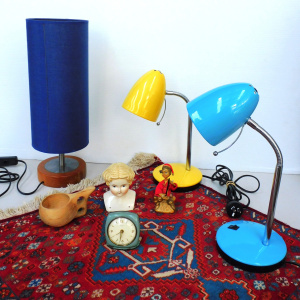 Lot 63 - Mixed Group lot inc 2 x Eglo Lara table lamps - Blue & Yellow, Vint