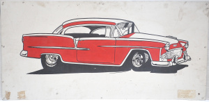 Lot 70 - Handpainted Tin Sign w Image of a 1955 Red Chevrolet Bel Air - Approx 5