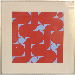 Lot 95 - Artist Unknown - Framed Modernist Optic Screenprint - Untitled (Red &am