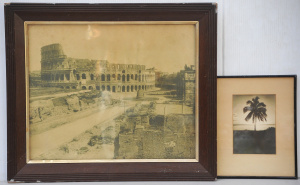 Lot 100 - 2 framed vintage photographs inc a beach scene with silhouette of palm