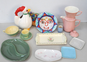 Lot 111 - Group of retro ceramics inc pink Melitta pour over filter coffee pot,