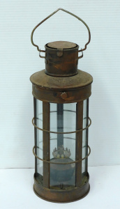 Lot 115 - Vintage copper framed pentagonal hurricane oil lantern - 29cm H