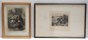 Lot 121 - 2 x framed 19th Works on Paper - Gilt framed Hand coloured Lithograph