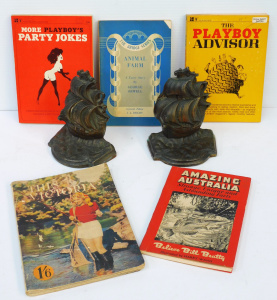 Lot 134 - Group lot Vintage inc Pair Heavy Galleon Bookends 14cm H & Books A