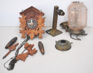 Lot 135 - Mixed lot of vintage items inc peach glass and brass Art Nouveau hangi