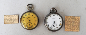 Lot 145 - 2 vintage fob watches inc mourning watch in gun metal grey by C E Wilc