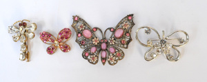 Lot 148 - 4 Vintage Rhinestone Ladies Brooches inc Butterflies & Dragonfly