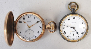 Lot 159 - 2 x gents pocket watches - gold plated Gunters Melbourne & gun met