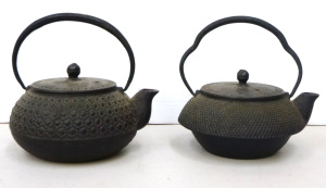 Lot 178 - 2 x Vintage Japanese Cast Iron Teapots both with character marks under