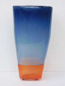 Lot 183 - Large Miles Johnson signed Australian Art Glass Vase - Orange lower se
