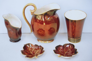 Lot 188 - Group of vintage Rouge Royale inc jug, vases (conical and leaf form),