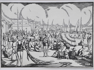 Lot 201 - Edith Alsop (1871 - 1958) Framed Modernist Woodblock print - Busy Beac