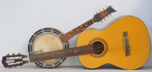 2 x vintage Musical instruments incl 8 string Banjo Mandolin & Japanese Temp