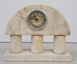 Art Deco Alabaster Mantle clock - German clock face - three columns 17cm H