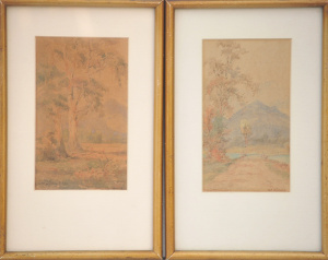Charles S Bennett (1869 - 1930) Pair small Gilt Framed Watercolours - Healesvill