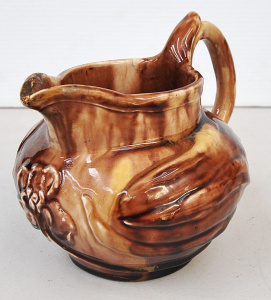 Harvey School Australian Pottery Jug - Branch Handle & raised floral motif -