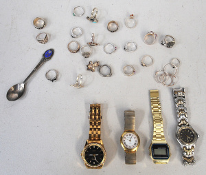 Lot modern watches & Silver rings incl some w Semi-Precious stones, Marcasit