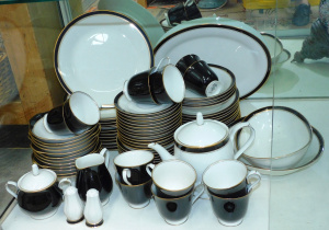 1980s Comprehensive Noritake dinner set for 12 - Ivory & Ebony pattern inc P