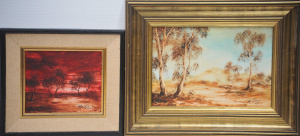Mal Gilmour (1943 - ) 2 x small Framed Oil Paintings - Mountain Gums + Red Lands