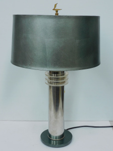 MCM style silver metal column Lamp with shade - approx 60 cms H
