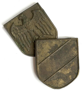 2 pc set of WWII German pith helmet shields - 4cm H