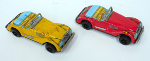 2 x vintage Japanese Yone tinplate friction MG cars - 13cm L