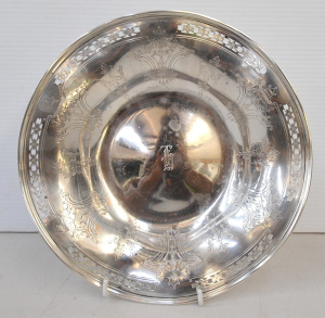 American Sterling Silver Bowl Fluted sides with pierced sections with engraved p