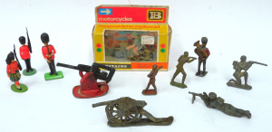 Group of vintage toy soldiers and cannon inc boxed Britains Afrika Korps Dispatc
