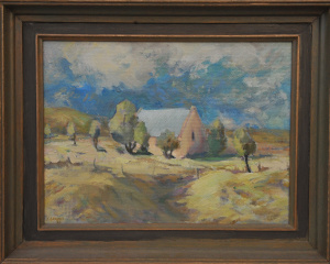 Judith Brooks (1953 - ) Small Gilt Framed Oil Painting - Summer Thunder Clouds -