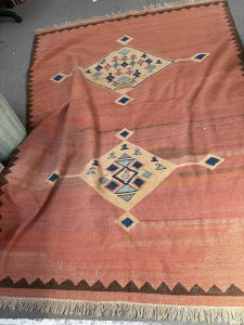 Lge orange Moroccan kilim rug approx 250cm x 180 cms
