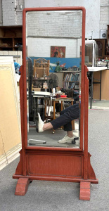 Oriental style lacquer Cheval dressing Mirror - bevilled, 124 cms H