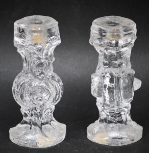 Pair Christer Sjogren Modernist Glass Candlesticks for Lindshammer - Clear, brut
