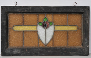 Vintage leadlight transom with floral decoration and pressed frost-patterned amb