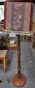 Vintage oak floor lamp with large shade