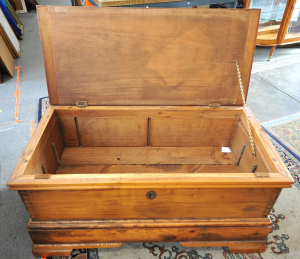 Vintage stained Pine Blanket box rope handles & dovetail ends 51cm x 46cm x