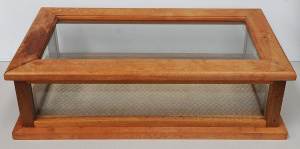 Vintage Wooden & Glass Bench top display Cabinet - hinged lid 20cm x 66cm x