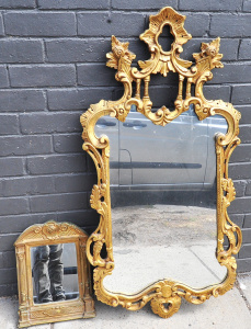2 x Gold Framed Wall Mirrors - Largest is 120cm H x 62cm W, Smallest is 40cm H x