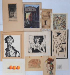 Group lot - Vintage Australian & other Linocuts, woodblocks & works on P